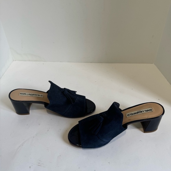 Karl Lagerfeld Paris Hettie Blue Tassel Slide Heels. Size 8 - Picture 15 of 16